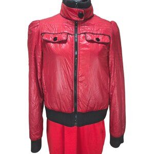 Xhilaration Womens Quilted Red Puffer Jacket Small with Ribbed Collar & Cuffs